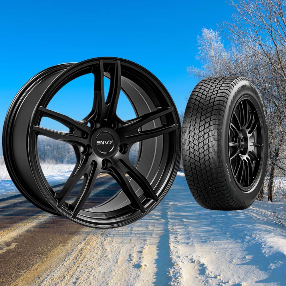 Tesla Model 3 18" Winter Package - ENVY 546SB EV-5 Satin Black Rims + Continental IceContact XTRM Tires — product image from the live Sparky X shop