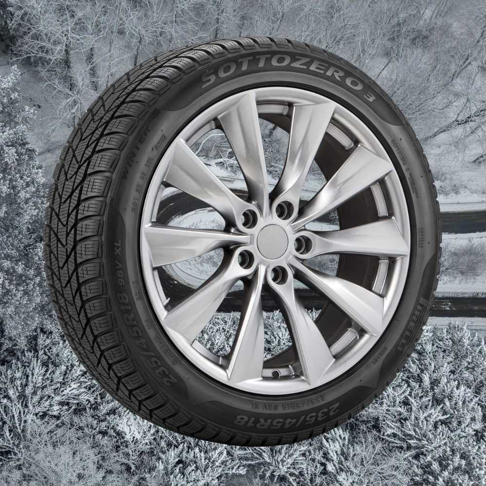 Tesla Model 3 18" Winter Package - Replika R241B Gloss Silver Rims + Continental IceContact XTRM EV Tires — product image from the live Sparky X shop