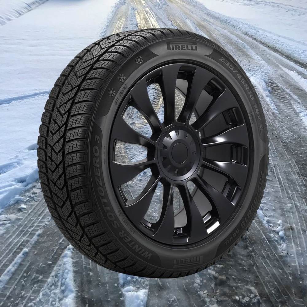 Tesla Model 3 18" Winter Package - Replika R263B Satin Black Rims + Continental IceContact XTRM Tires — product image from the live Sparky X shop