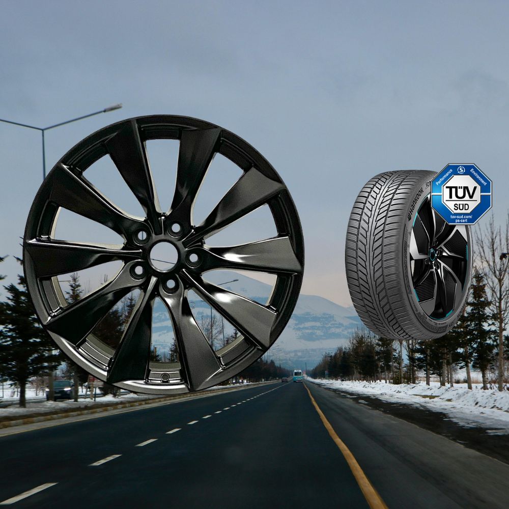 Tesla Model 3 18" Winter Package - TS1B Matte Black Rims + Hankook iON i*cept EV Tires — product image from the live Sparky X shop