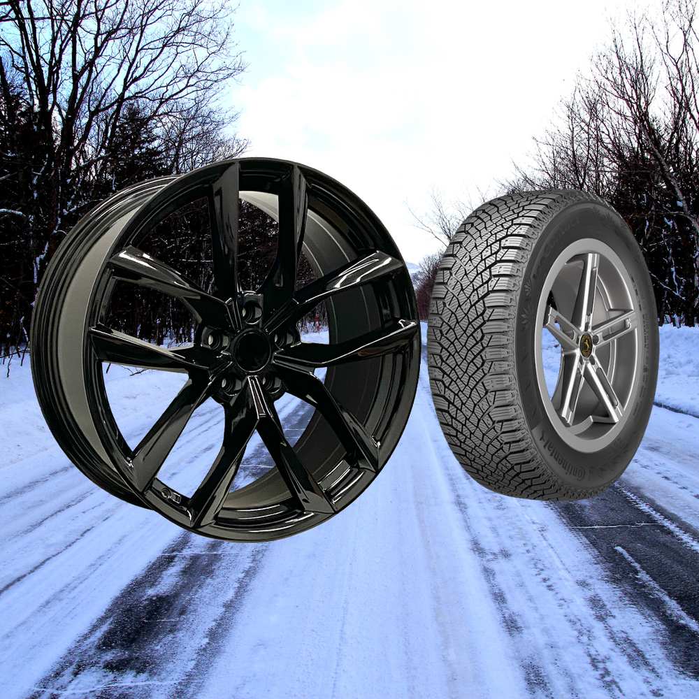 Tesla Model 3 18" Winter Package - TS3GB Gloss Black Rims + Continental IceContact XTRM Tires — product image from the live Sparky X shop
