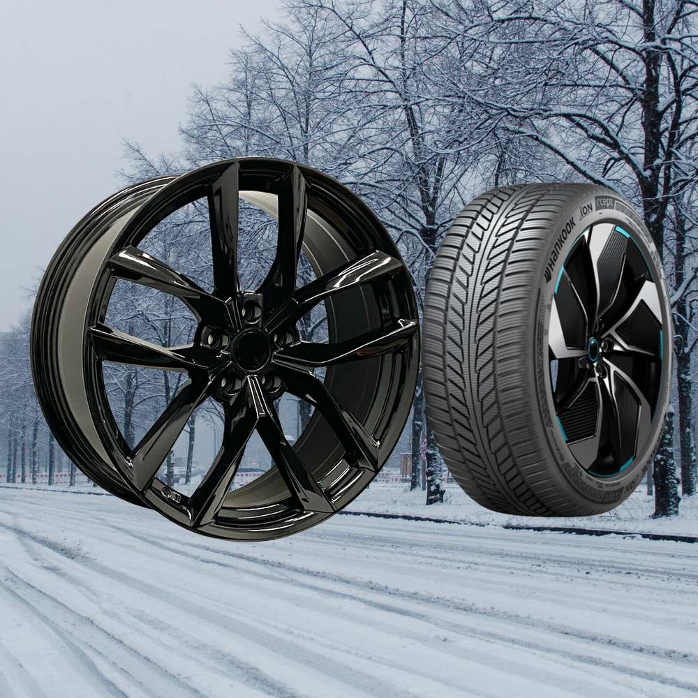Tesla Model 3 18" Winter Package - TS3GB Gloss Black Rims + Hankook iON i*cept EV Tires — product image from the live Sparky X shop