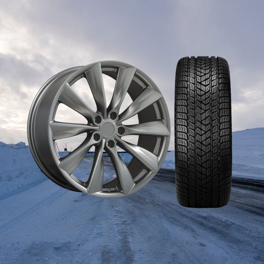 Tesla Model Y 19" Winter Package - Replika R241B Space Grey Rims + Bridgestone Blizzak 6 Tires — product image from the live Sparky X shop