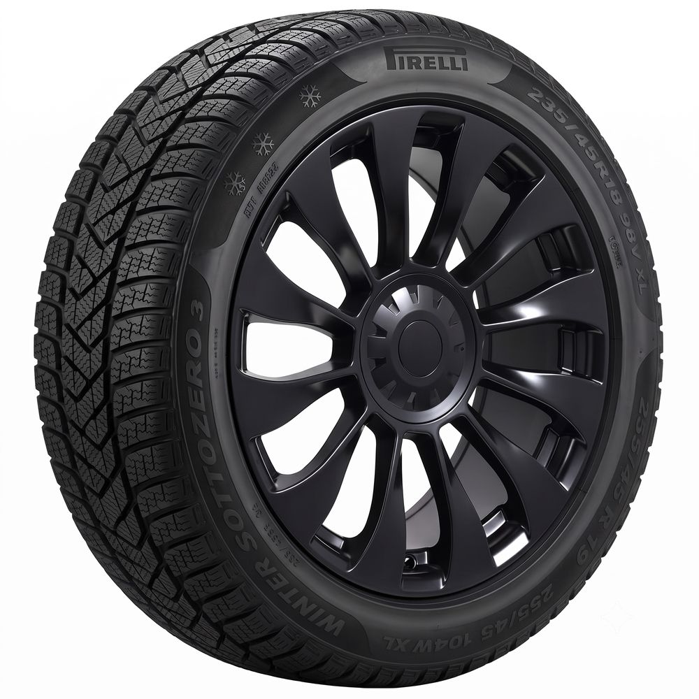 Tesla Model Y 19" Winter Package - Replika R263B Satin Black Rims + Bridgestone Blizzak 6 Tires — product image from the live Sparky X shop