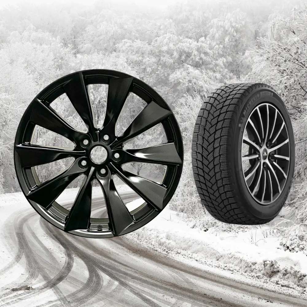 Tesla Model 3 18" Winter Package - TS3GB Gloss Black Rims + Michelin X-Ice Snow Tires — product image from the live Sparky X shop
