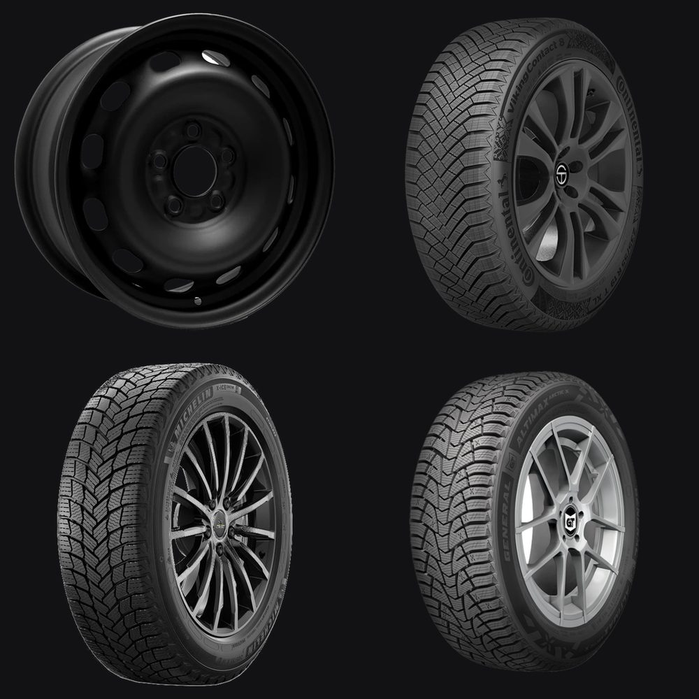 2025 Toyota RAV4 Hybrid LE AWD Winter Tire & Wheel Package — General Altimax Arctic X 225/65R17 (Studdable, EV-Optimized) on 17" Black Steel Wheels — product image from the live Sparky X shop