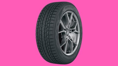 Yokohama iceGUARD iG53 winter tire on a strident pink background